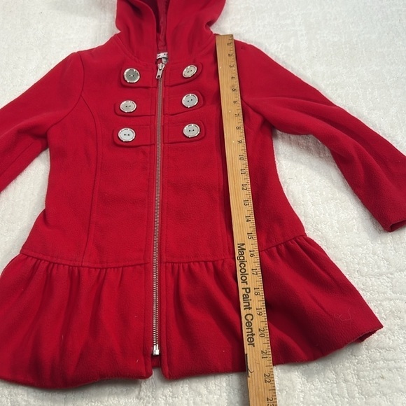 IZ Amy Byer red hooded zip up pea coat jacket size 5 - Picture 3 of 8